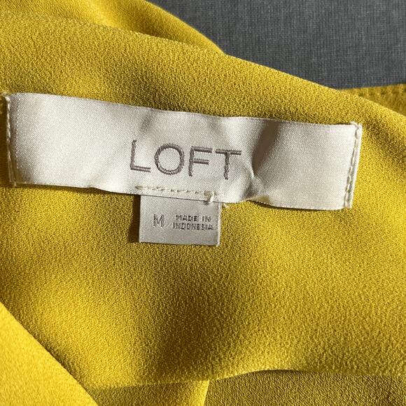 Loft Henley Utility Blouse Womens Medium Yellow Long Sleeves Casual Career - Picture 6 of 9
